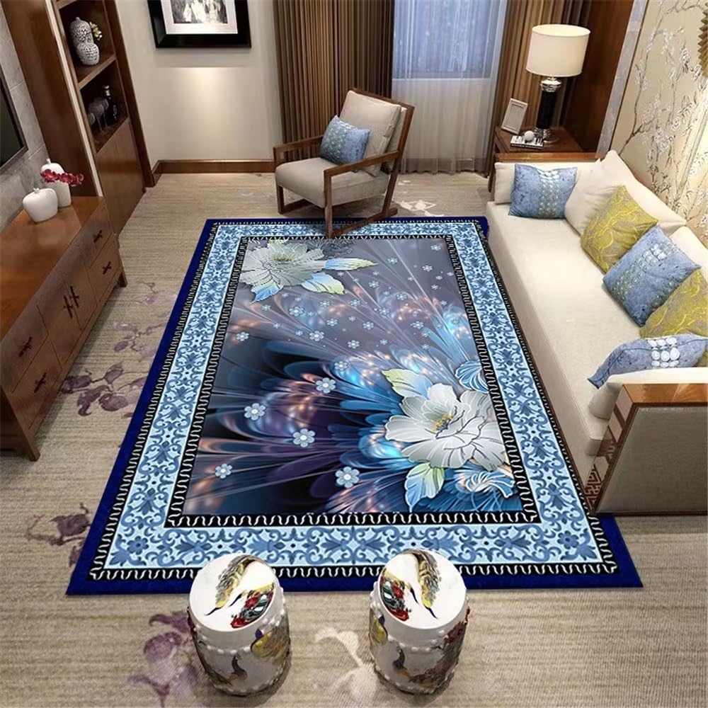 Tapis de jeux bébé bleu anti-tache lavable pour sol propre 80x120