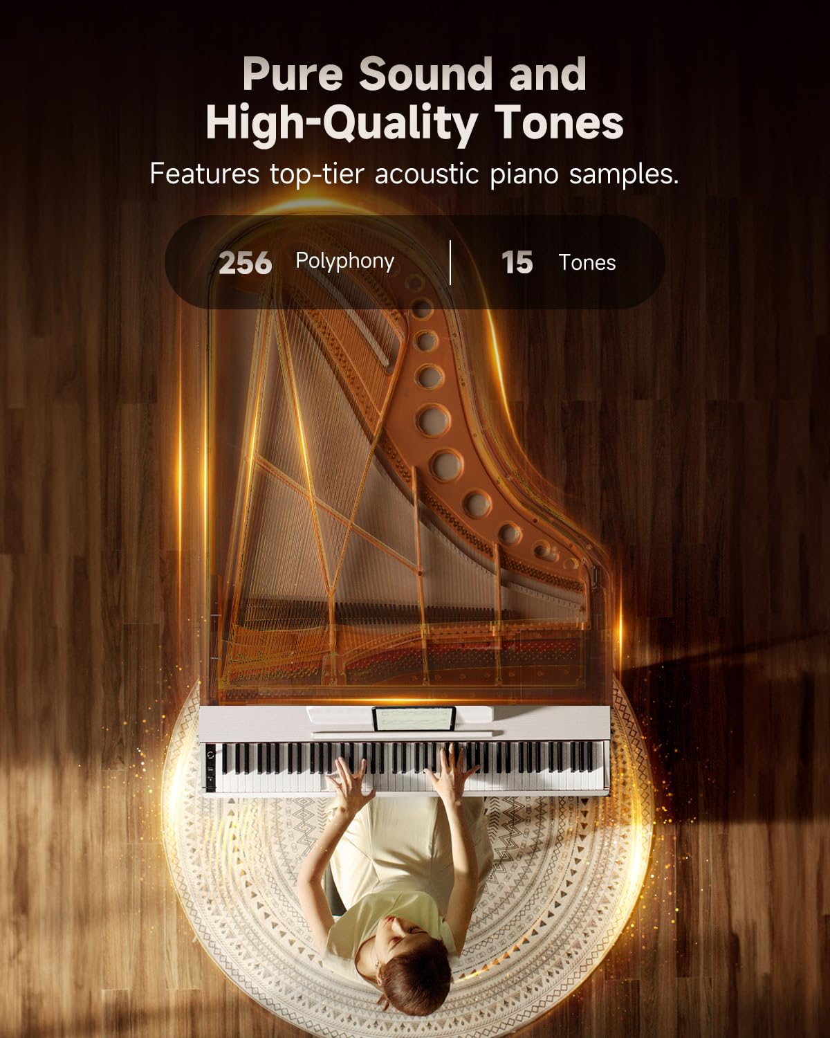 Donner OURA S100 Piano à Clavier Pondéré 88 Touches avec 3 Morceaux de Démonstration, 15 Sonorités, Bluetooth Audio/MIDI, Piano Numérique de Salon pour Débutants, Avancés, Blanc