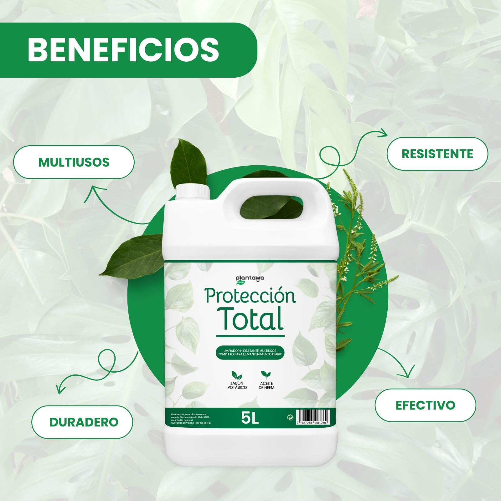 PLANTAWA Protección Total 5L | jabon potasico con aceite de neem | Solución Integral | Aplicación Sencilla y Versátil | Máxima Eficacia | Uso en Interiores y Exteriores