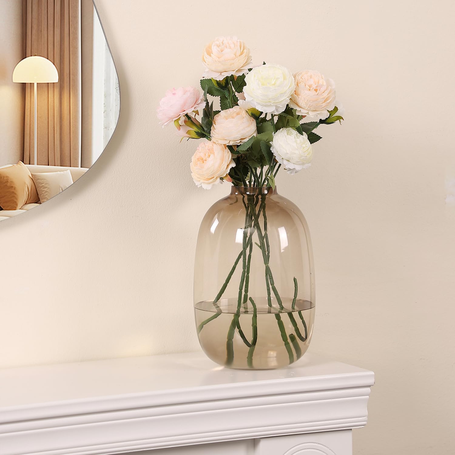 Brown Glass Vase, 10 Inches Large Glass Vase, Tall Glass Vases for Flowers, Modern Round Vases for Living Room, Dining Table, Shelf, Wedding, Office, Home - Image 5