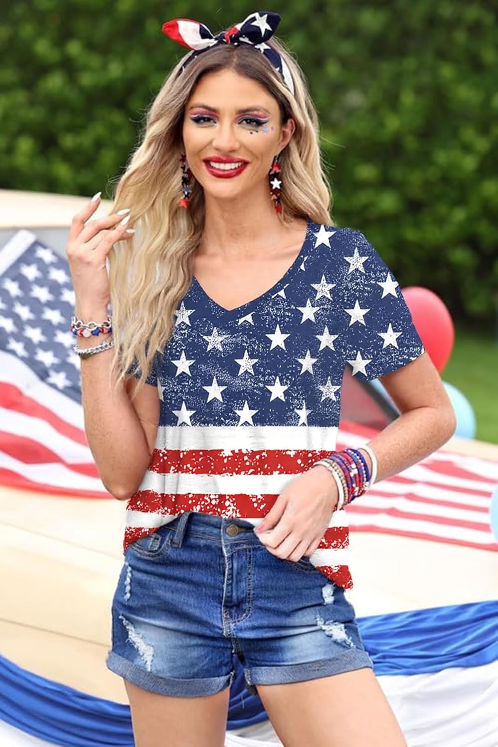 Barlver Womens American Flag Shirt Short Sleeve 4th of July Flag Top Loose Patriotic Independence Day T-Shirts S-XXL - Image 5