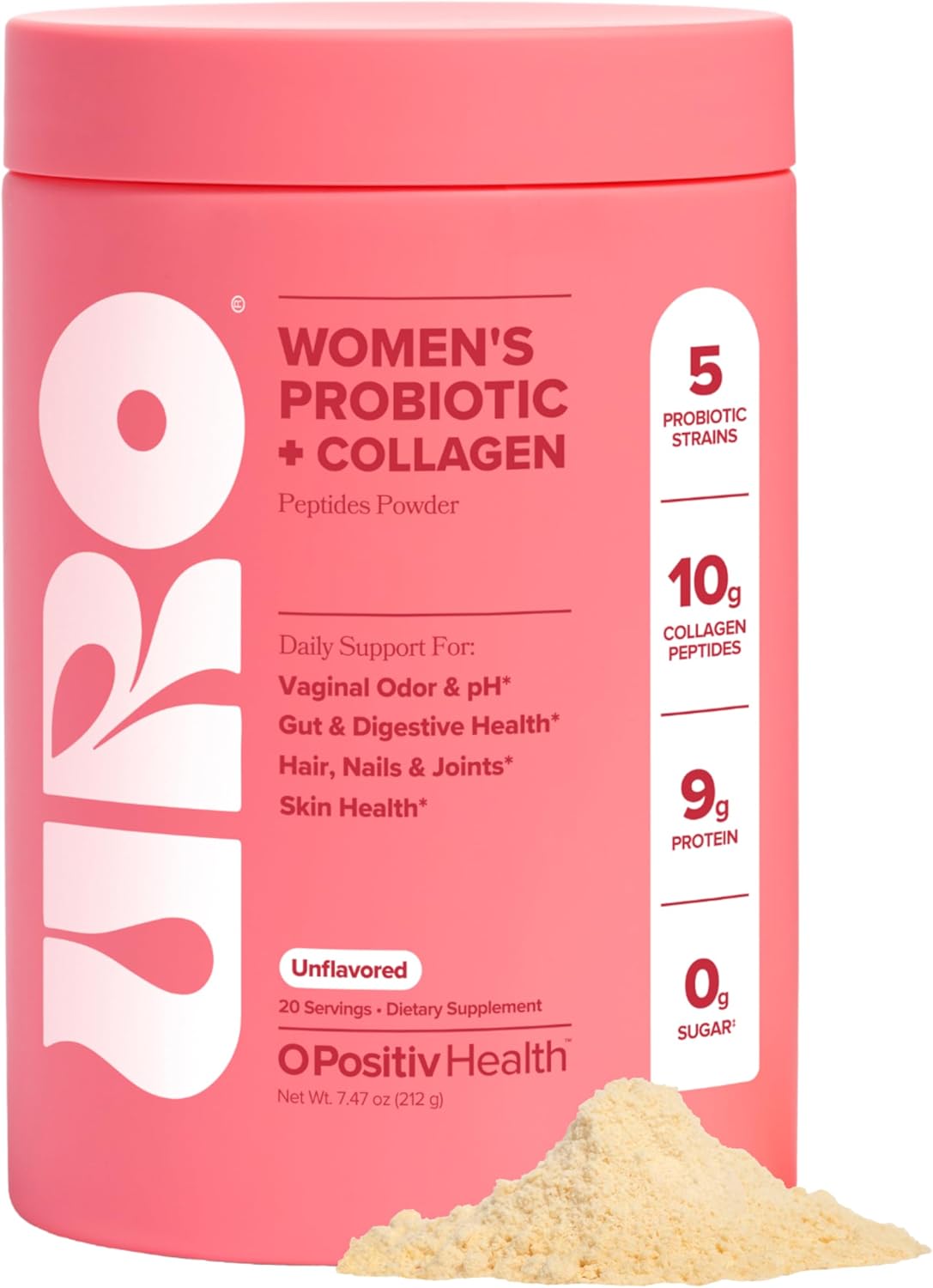 URO Women’s Probiotic + Collagen Peptides Powder – Vaginal, Skin & Gut Health In One Daily Scoop – With Hydrolyzed Collagen Peptides, Probiotic Blend, and XOS Prebiotics – 20 servings