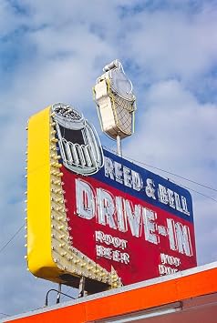 LIVESTOCK Classic Prints Gallery Vintage Wall Art Americana Reed & Bell Drive-In Ice Cream Sign in Alexandria, Louisiana by John Margolies, Roadside America Poster, Black frame, 8x12 print 12x16 frame