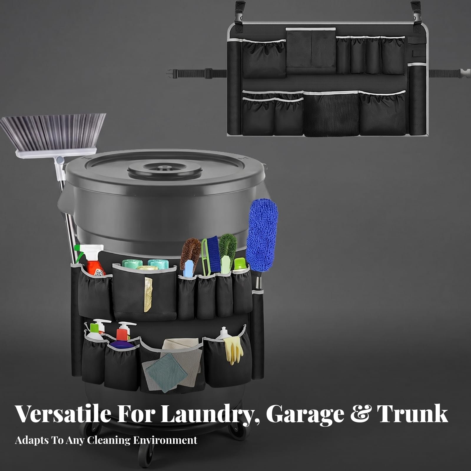 Organizador para Contenedor | Multibolsillo, Bolsa Organizadora con Bolsillos, Ligero, Cesta Colgante para Herramientas Limpieza, Garaje, Conserjes