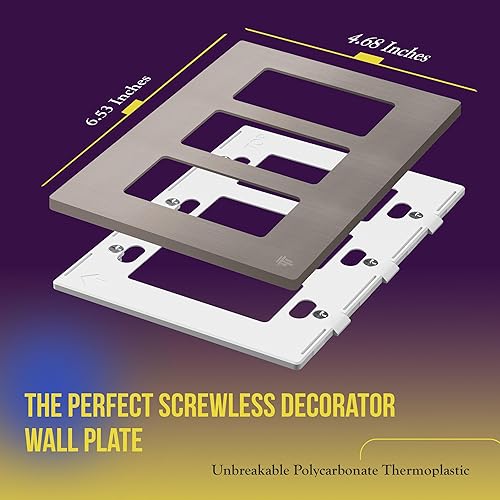 Miniatura 134 de ENERLITES SI8834-BK - Placa de pared decorativa sin tornillos, cubierta de enchufe segura, 4 entradas, 4.68 x 8.30 pulgadas (alto x largo), Negro