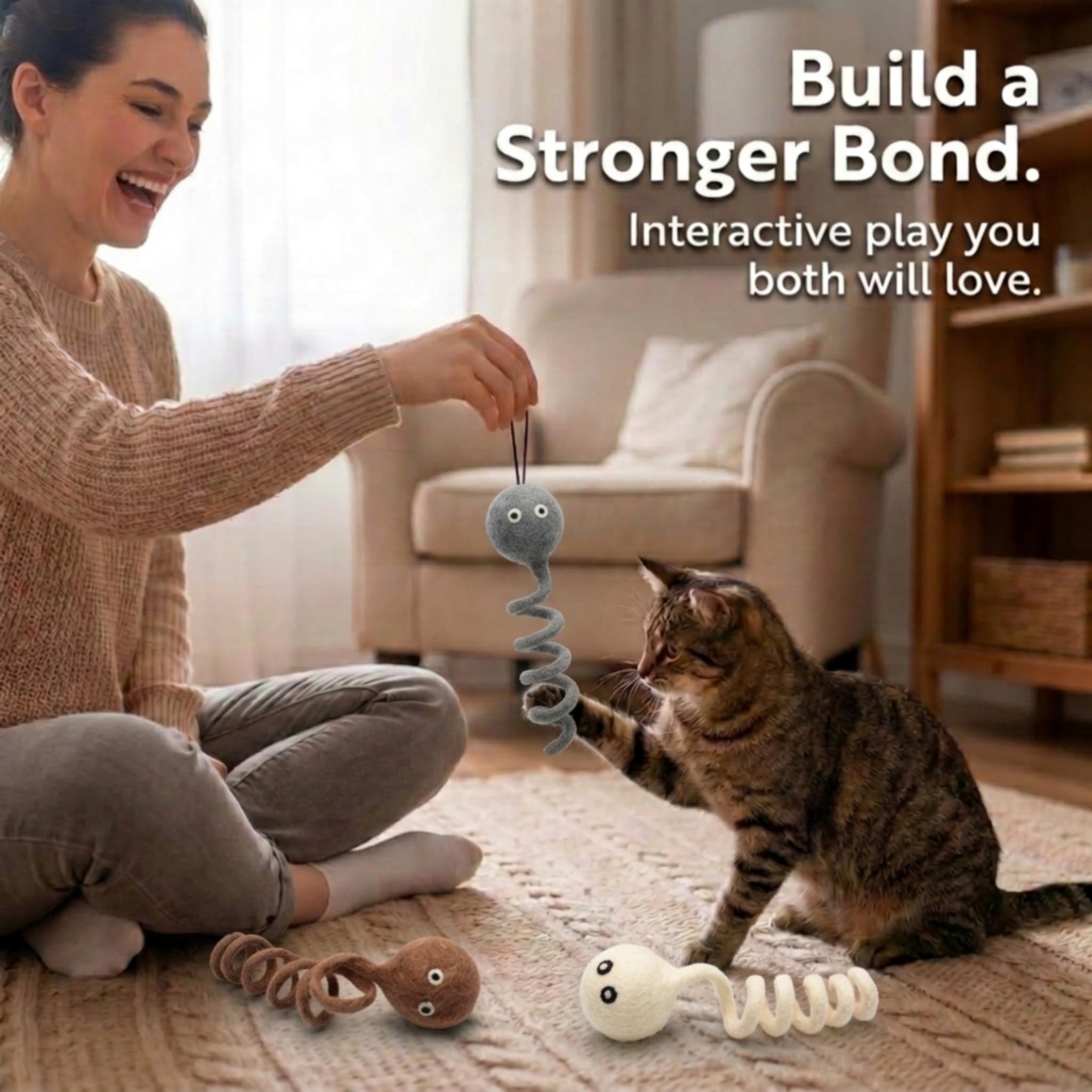 Glaciart One Jouet en feutre pour chat - 3 pièces - Enrichissement doux et pelucheux - 100 % laine naturelle - Ensemble de jouets interactifs extensibles pour chat - Sans danger pour les animaux de