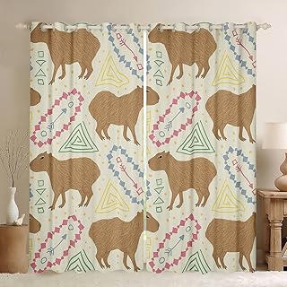 Manfei Cartoon Capybara Kids Window Curtains,Cute Rodent Animals Window Drapes for Boys Girls Adults,Boho Arrows South America Colorful Lovely Window Treatments Grommet Top 2 Panel Set,42Wx84L inch