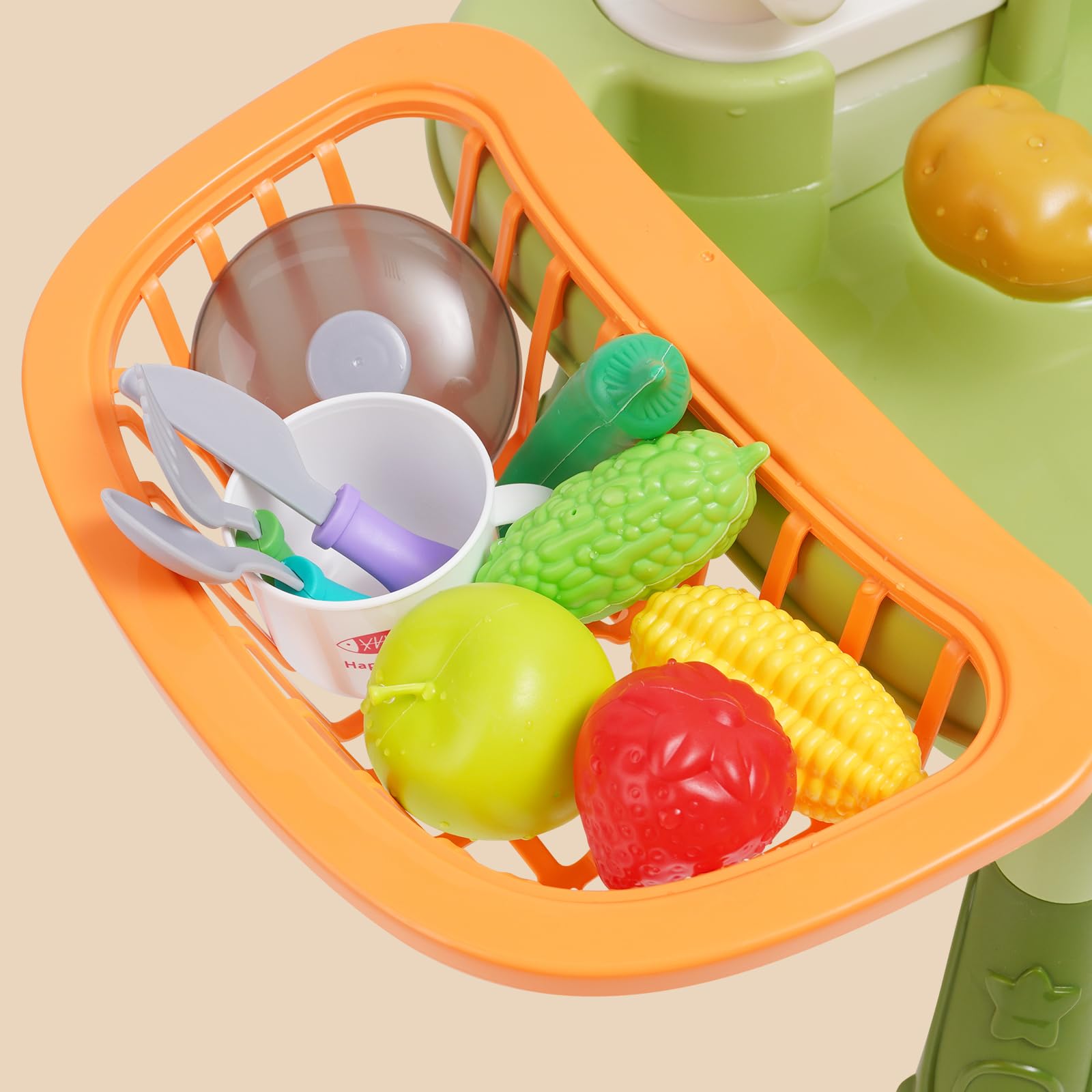 Lavello giocattolo con acqua di rubinetto,Lavandino Giocattolo per Bambini,Set di giocattoli da cucina con rubinetto funzionante con Portapiatti e Giocattoli Alimentari per ragazzi ragazze 3 4 5 6