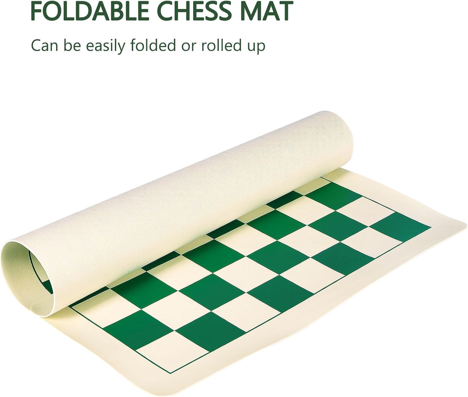 ELONGDI Roll-Up Vinyl Chess Board Mat - 15.5" Chess Mat for 3-Inch King, Lightweight & Non-Slip Portable Travel Chess Board for Beginner and Kids - No Chess Pieces