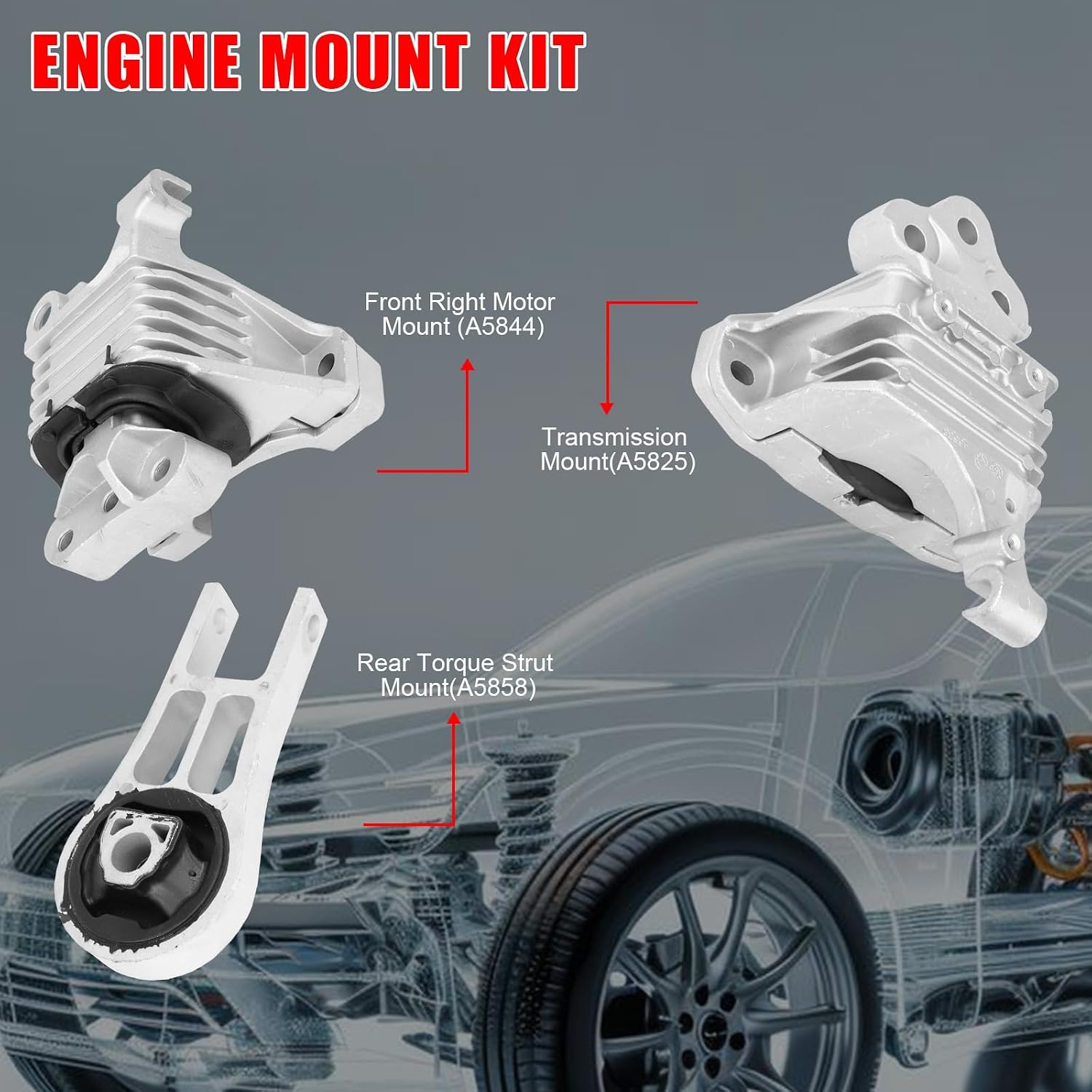 3Pcs Engine Motor Transmission Mounts Compatible with Jeep Cherokee 2.4L 2014-2021 for Chrysler 200 2.4L 2015-2019 Replace A5844,A5858,A5847 ,68192831AF, 68418876AB, 68157441AD