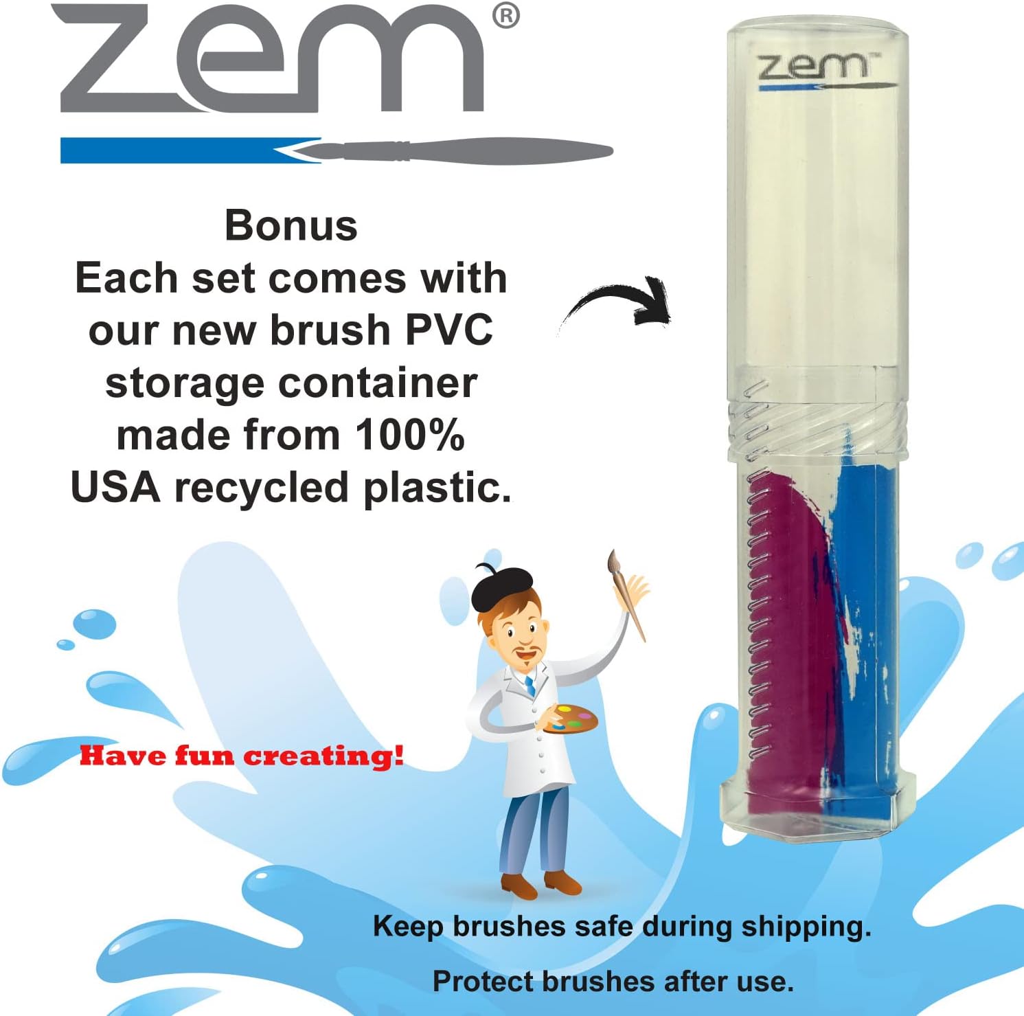 ZEM Brush Kolinsky Pure Sable Artist Brush Set Angle Shaders Sizes 2,4,6