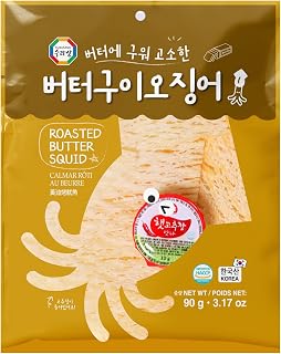 Surasang Dried and Roasted Squid Jerky Snack with Smoky and Buttery Flavor, Shredded Dry Squid, 3.17oz