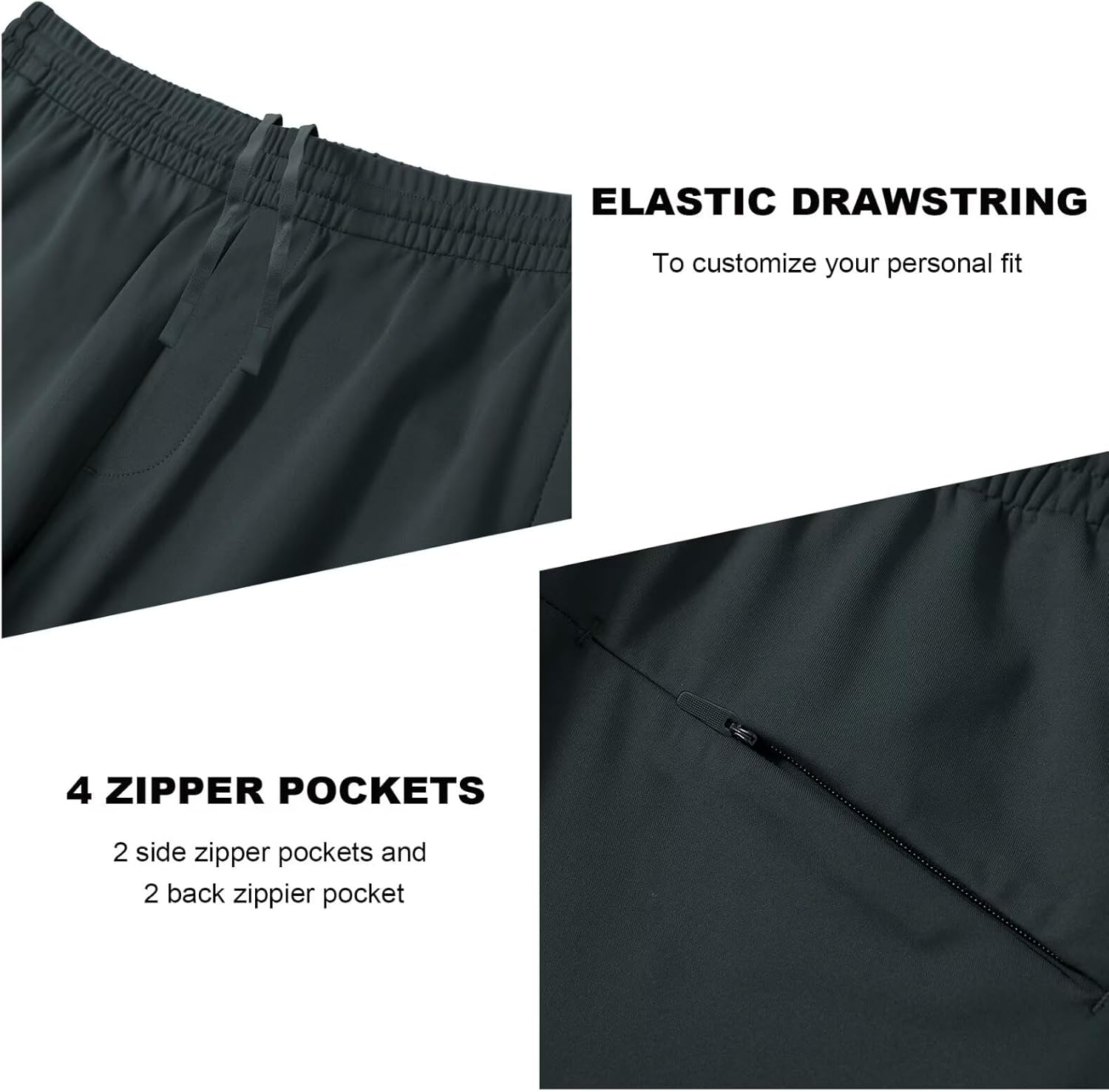 M MAELREG Mens Joggers Sweatpants with Zipper Pockets Lightweight Stretch Workout Athletic Track Pants for Men Dark Grey - Image 3