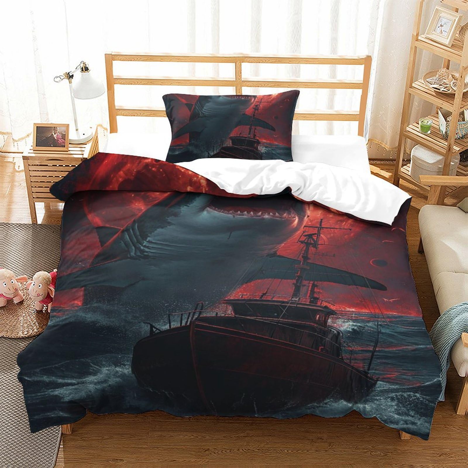 Parure de lit requin blanc en microfibre douce et respirante 3D