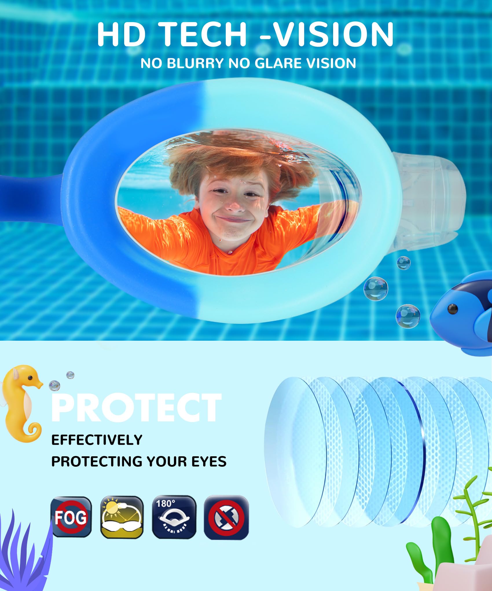 NSSIW Kinder-Schwimmbrille für Kinder: Anti-Beschlag-Schwimmbrille ohne Auslaufen, UV400, Alter 6–16 Jahre