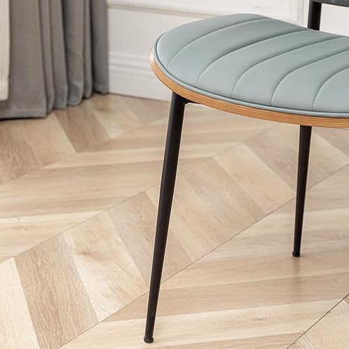 Miniatura 5 de LUNLING Juego de 2 sillas de comedor, sillas de cuero sintético retro modernas de mediados de siglo con asiento tapizado de madera curvada de nogal,