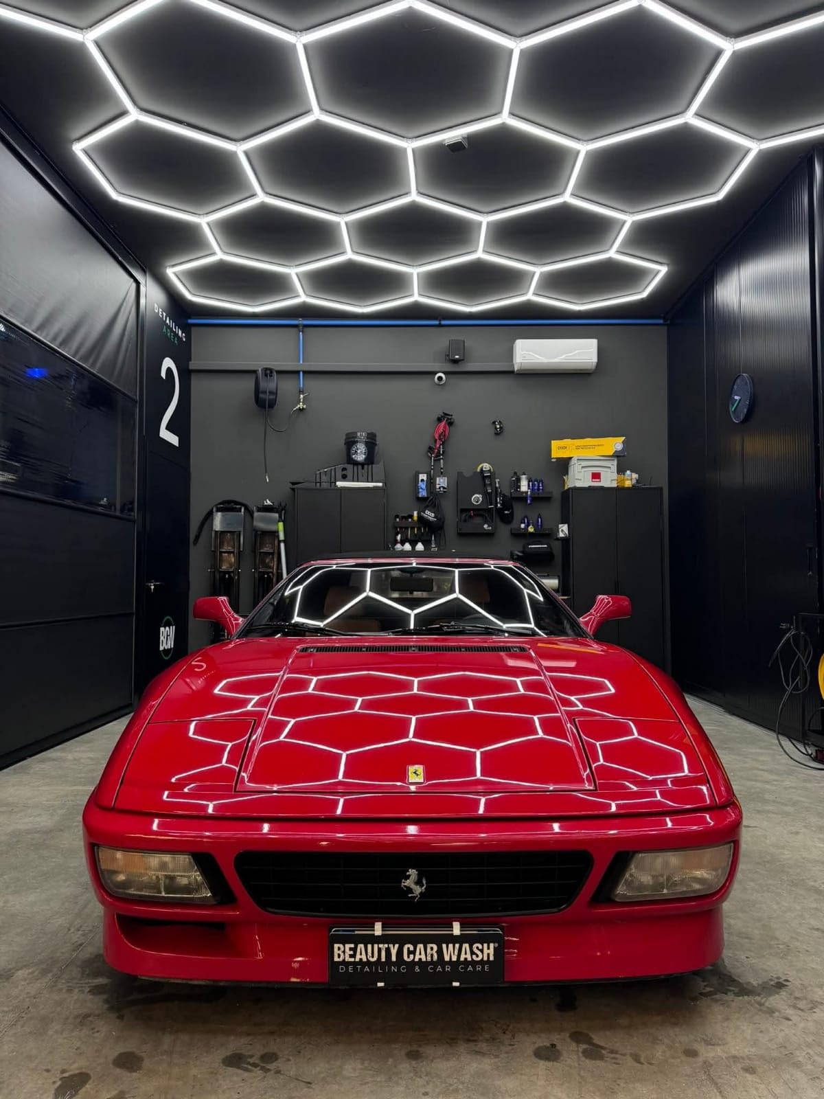 led nido d'ape esagonale luce rombo design moderno barber shop detailing officina soffitto parete garage illuminazione carrozzeria lucidatura auto bar hotel (Senza cornice 4.20 m x3,82m)