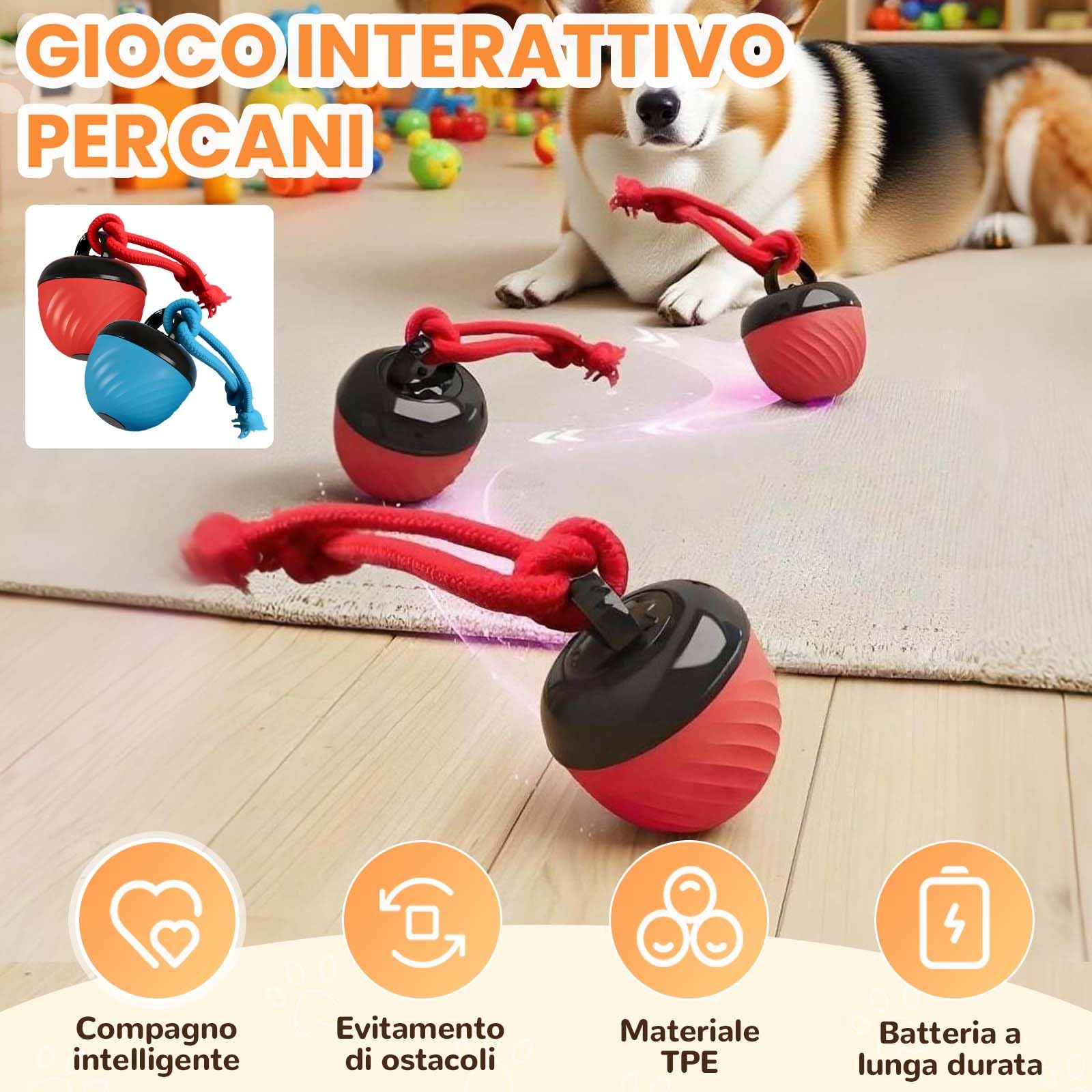 Palla Giocattolo Interattiva Per Cani Con 3 Modalità – Rotazione 360°, Ricaricabile USB-C, Impermeabile, In Gomma Naturale, Adatta A Cani Di Tutte Le Taglie