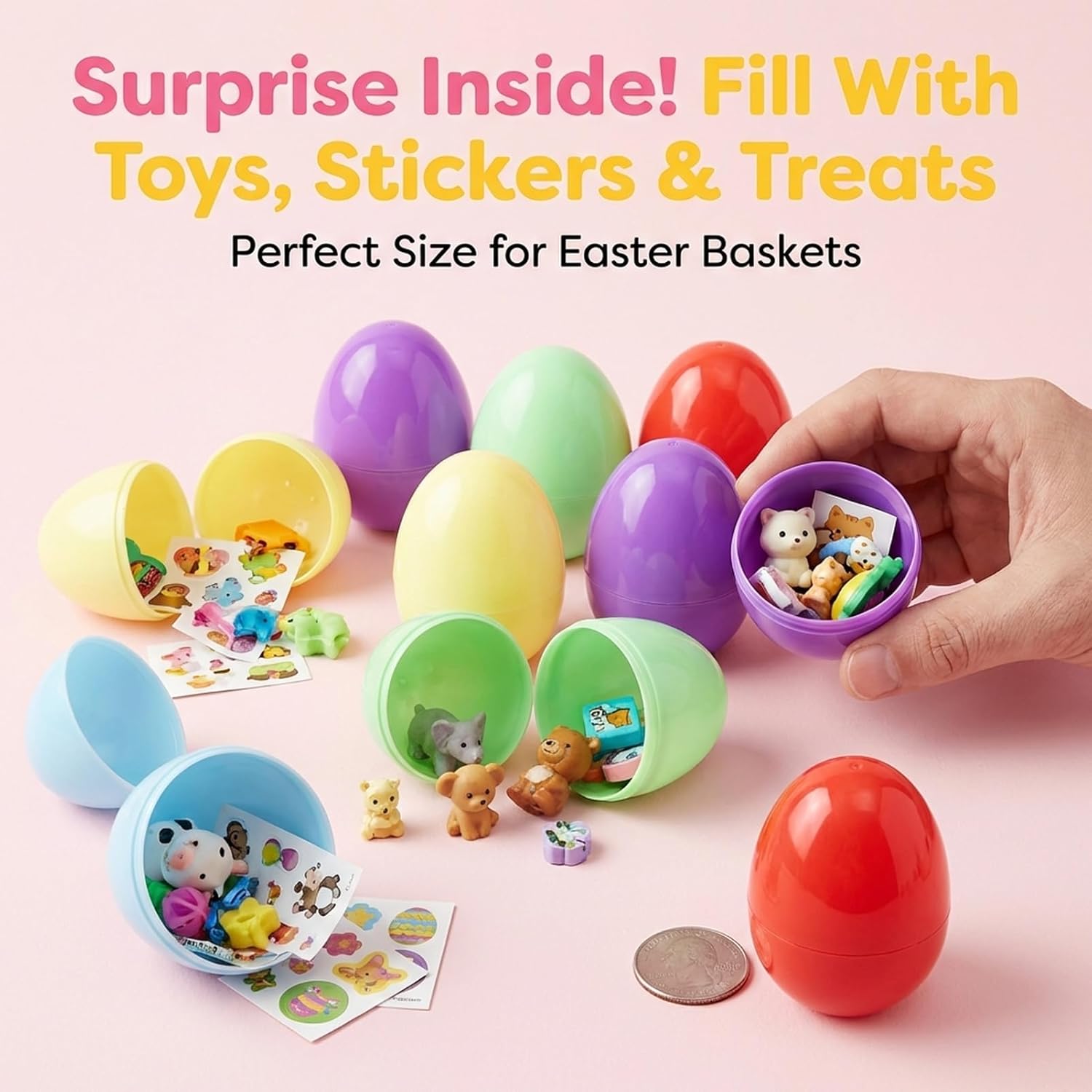 12 Piece Pastel Color Easter Eggs, 3.2 Inch Large Fillable Easter Eggs with Snap Closure, Macaron Color Empty Plastic Eggs for Easter Basket Stuffers, Egg Hunt Games and Holiday Party Favors