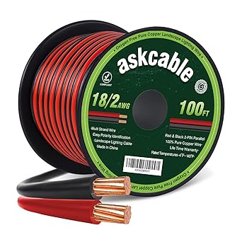 Askcable 18/2 Low Voltage Landscape Lighting Copper Wire 18 Gauge 100Feet Oxygen-Free Copper Cable Wire 2 Conductor 18AWG 100FT Outdoor Direct Burial Electrical Copper Wire