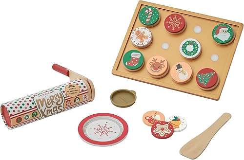 Teamson Kids Juego de comida de madera para cortar galletas navideñas con galletas, decoraciones y bandeja de galletas, para 3 años en adelante,