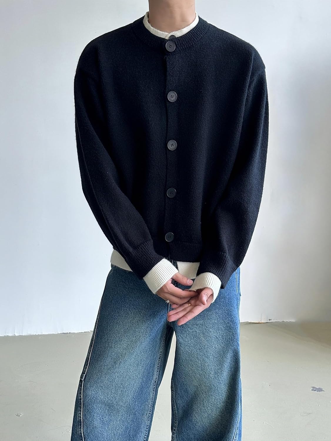 Men's Cardigan Sweaters Fashion Button Down Sweater Loose Fit Long Sleeve Crewneck Knitted Sweaters Cardigan