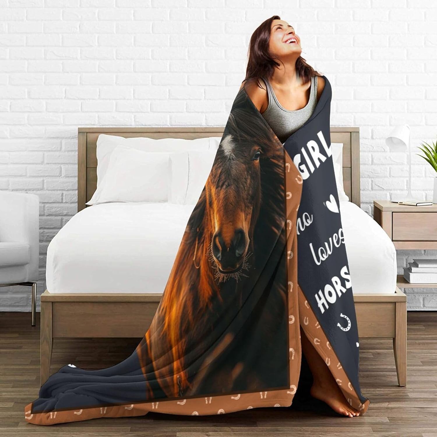 Horse Lover Throw Blanket - Cozy Flannel Soft Warm Plush Lightweight Bedding for Girls and Women - Animal Themed Decor Gift for Sofa and Bed - 60"x50"