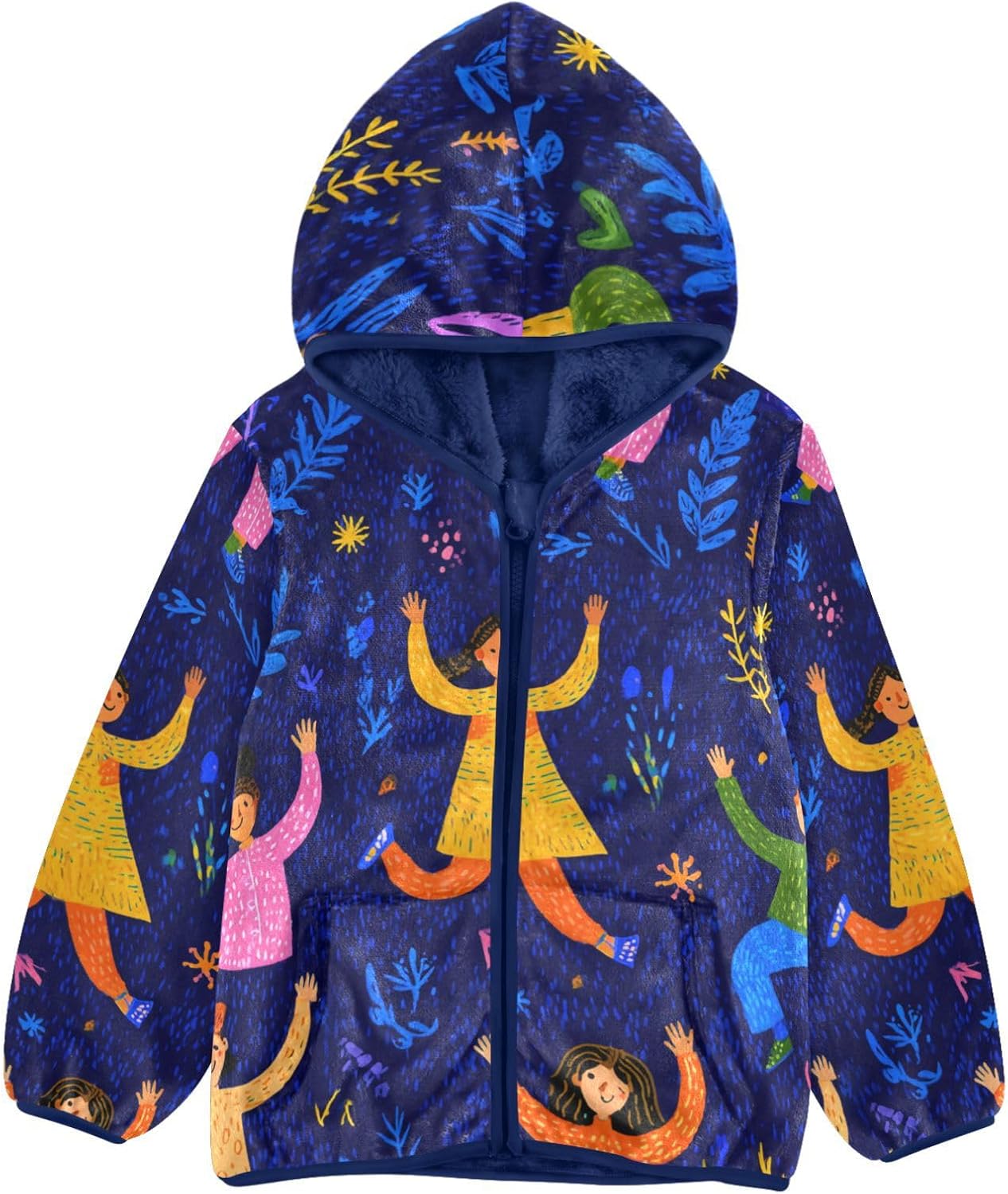 Cartoon Colorful Dancing Cute Fleece Jacket Toddler Boy Outerwear Jackets Navy Blue Baby Hoodie for Boys