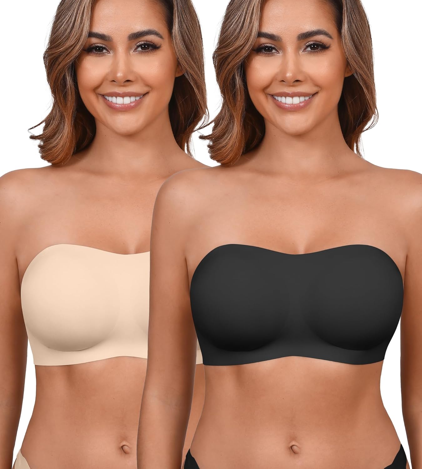 DEANGELMON Strapless Bras for Women Seamless Padded Bandeau Bra Non-Slip Silicone Tube Top Wireless Push Up Bralettes