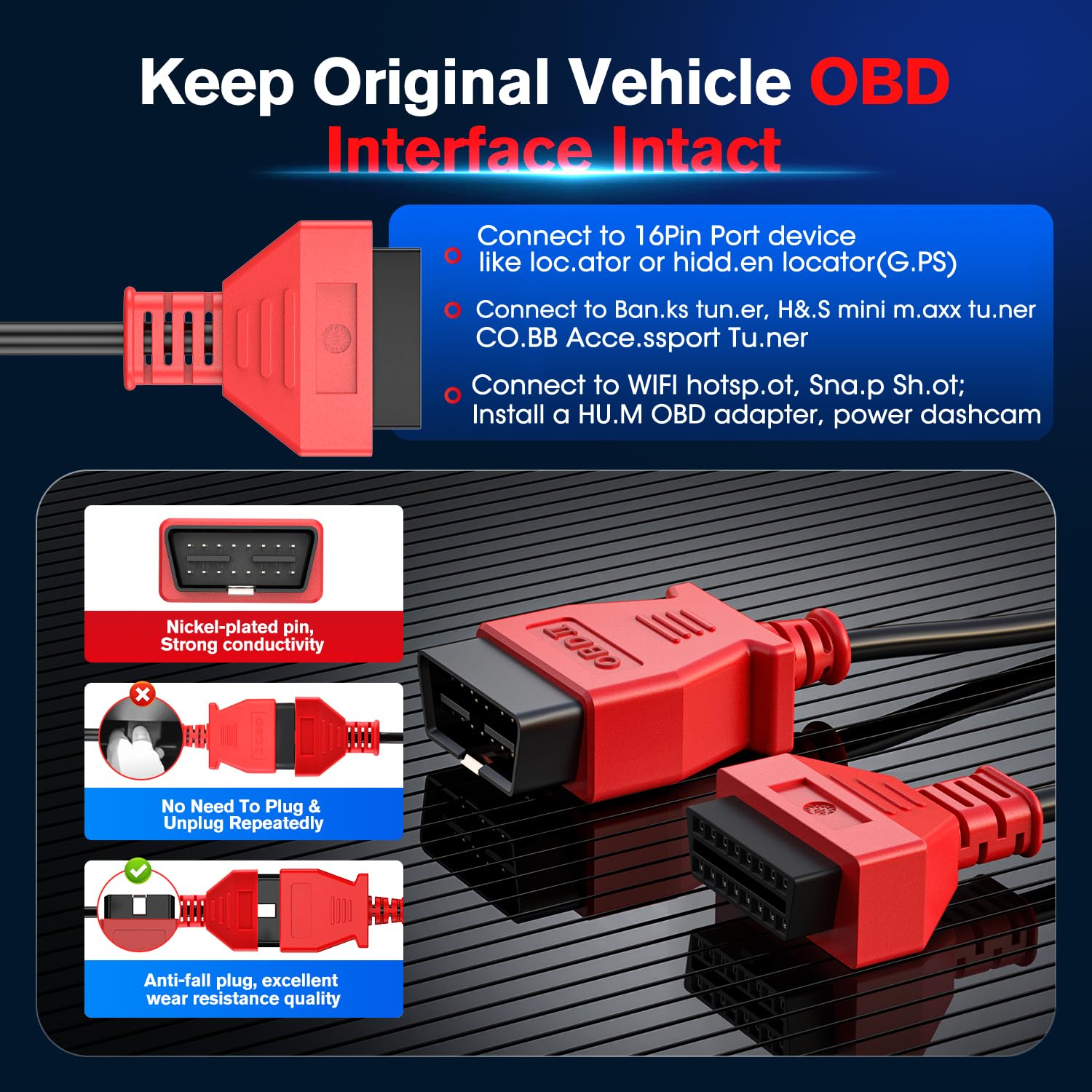 Autel OBD 2 Extension Cable, Ultra-Long 10ft 3M, 16 Pin OBD II OBD2 Car Male to Female Extension Cord, OBD2 Diagnostic Extender Adapter, for All OBDII Vehicles