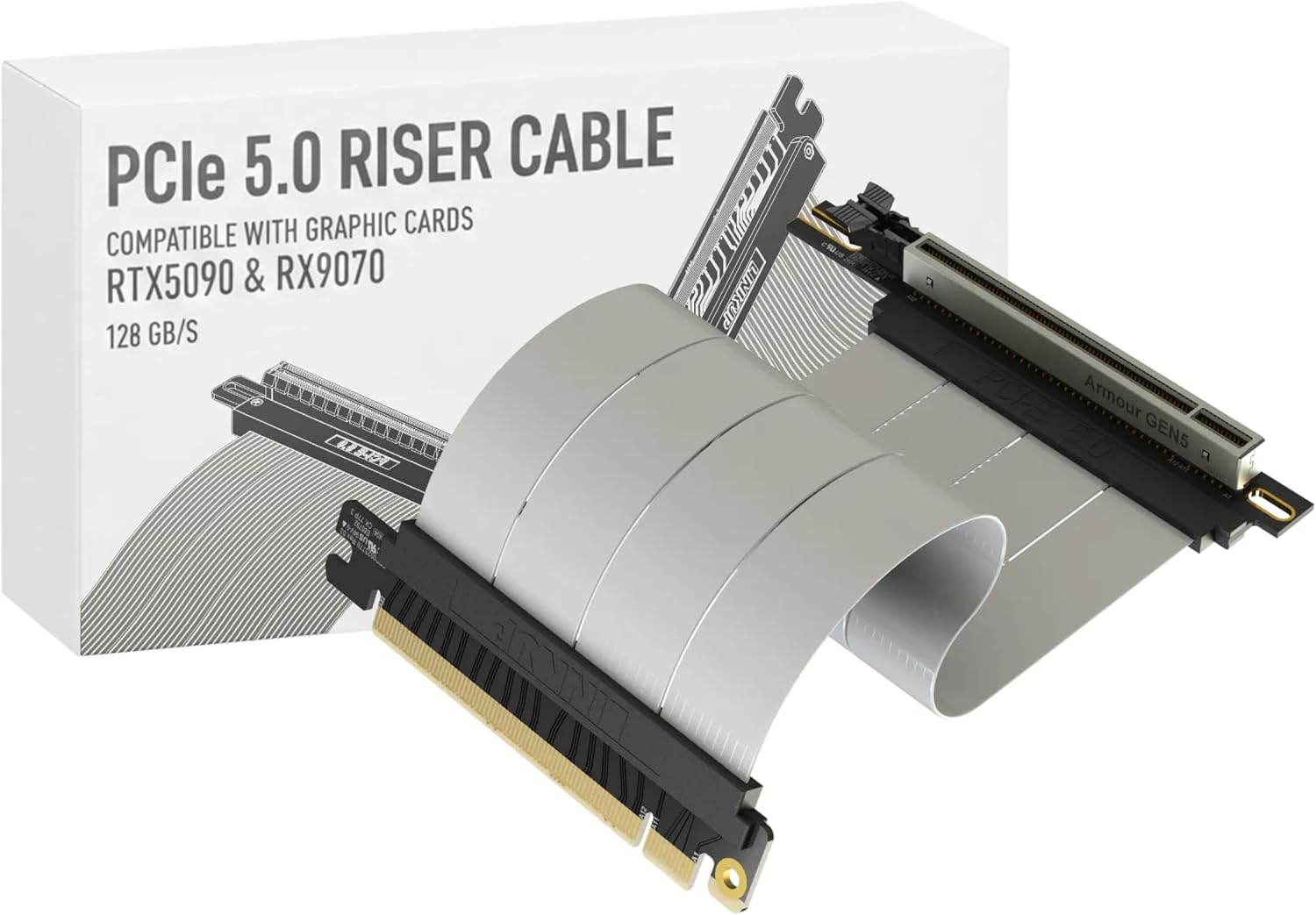 LINKUP PCIE 5.0 Riser Cable | for Vertical GPU Mount | Right Angle | Graphics Card GPU Ready | Usable with PCIe 4.0 & RX9070/ RTX5090 | 20cm (Total Length: 24cm)