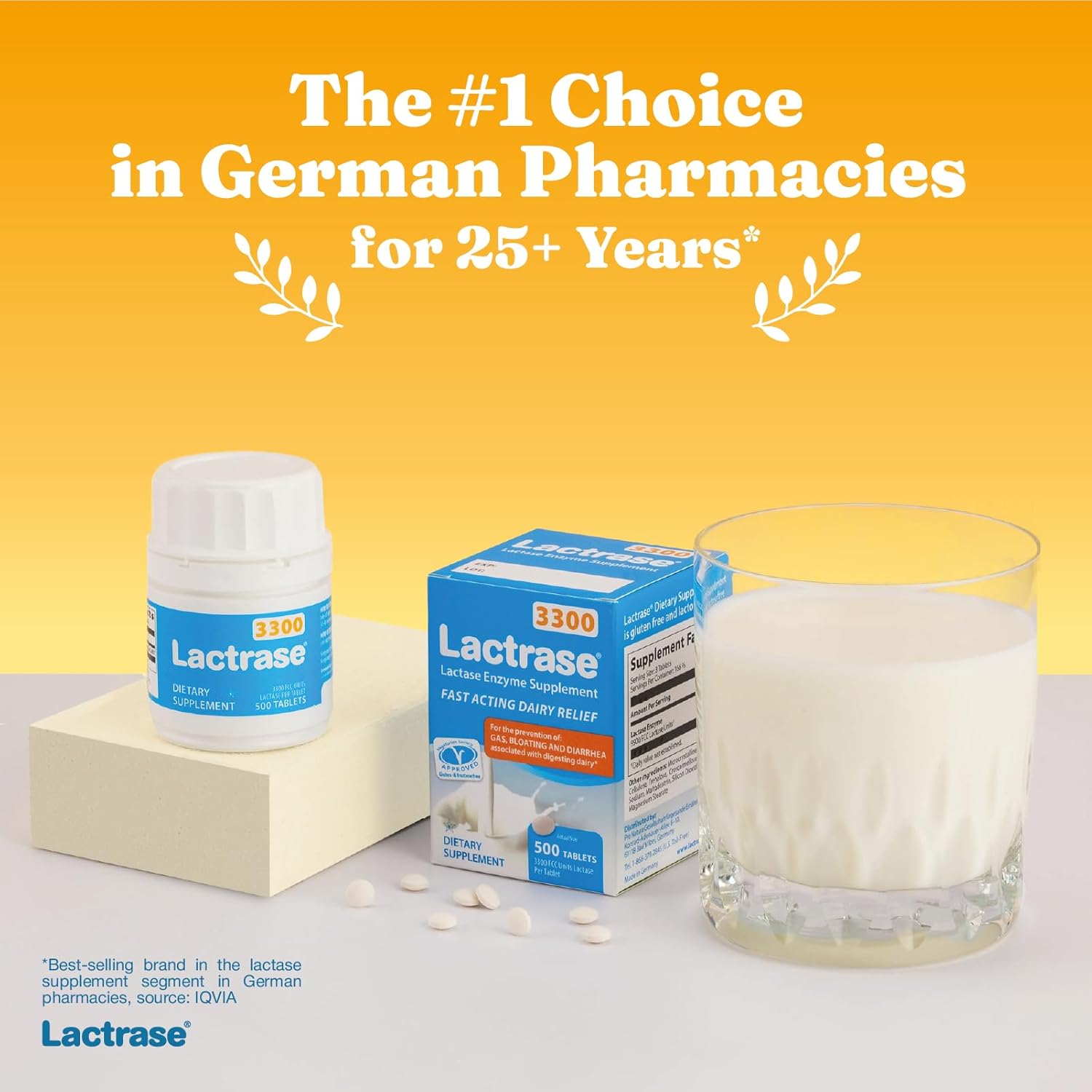 Lactrase Refill Pack – #1 Lactase Brand in German Pharmacies – Original 3,300 FCC Lactase Units – 500 Fast-Acting Pills for Lactose Intolerance – Enjoy Dairy Again