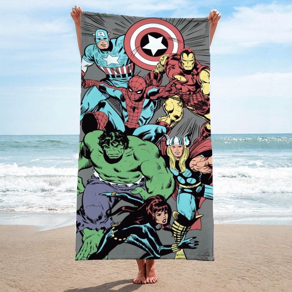 Jay Franco Marvel Comics Kids Bath Pool Beach Towel - Super Soft & Absorbent 100% Cotton Towel Features Captain America, Spiderman and Iron Man, Measures 28 x 58