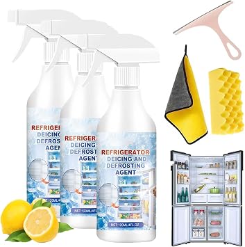 2024 New Powerful Defrosting Spray for Fridge Freezer, Fridge Freezer Defrosting Spray, Powerful Refrigerator Defrost Spray, Efficiently Quickly Removes Ice Buildup 120ML, 3Pcs