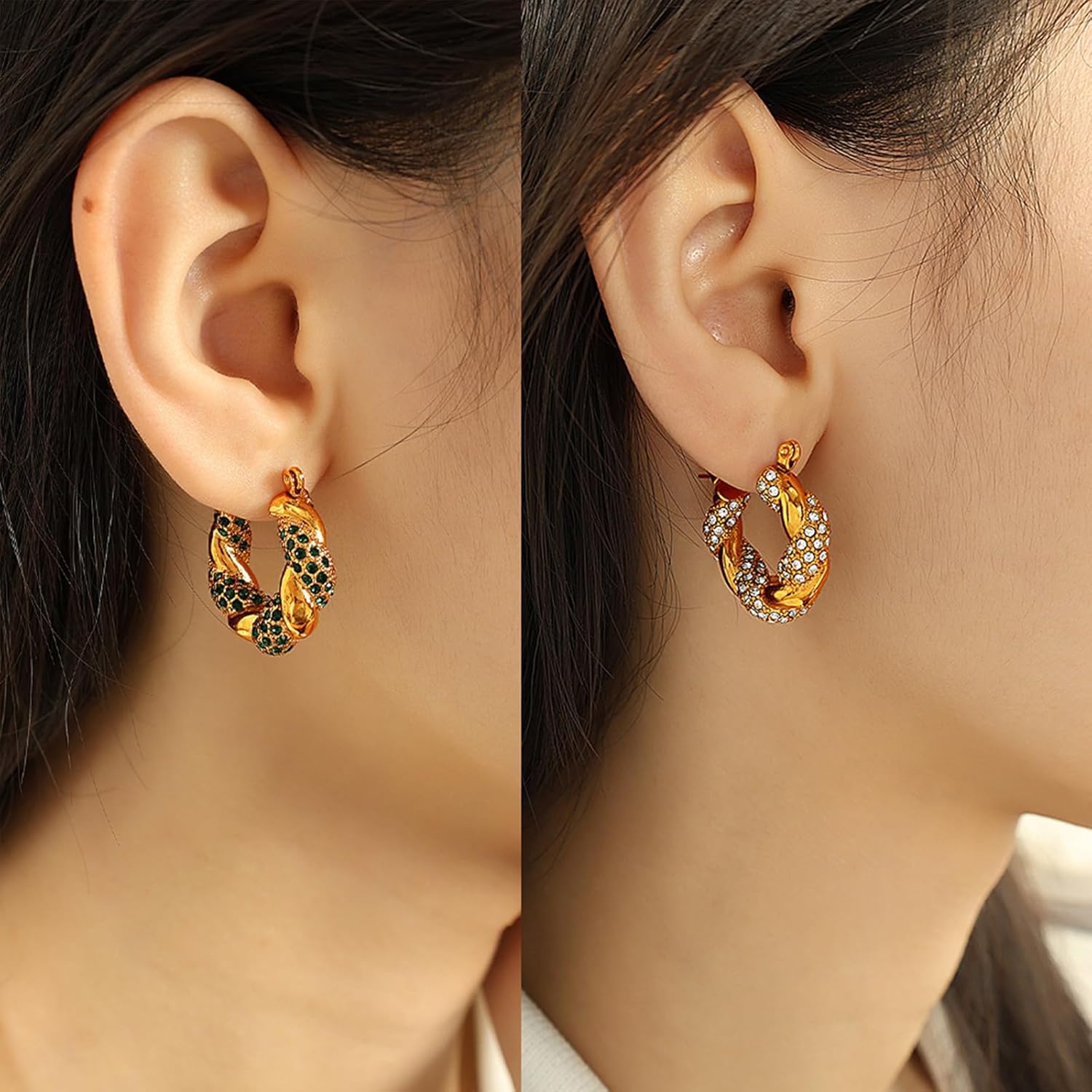 Chunky Gold Hoop Earrings for Women Trendy Vintage Stainless Steel Small Gold Hoop Earrings Twisted CZ Huggie Earrings dangle Jewelry - Image 5