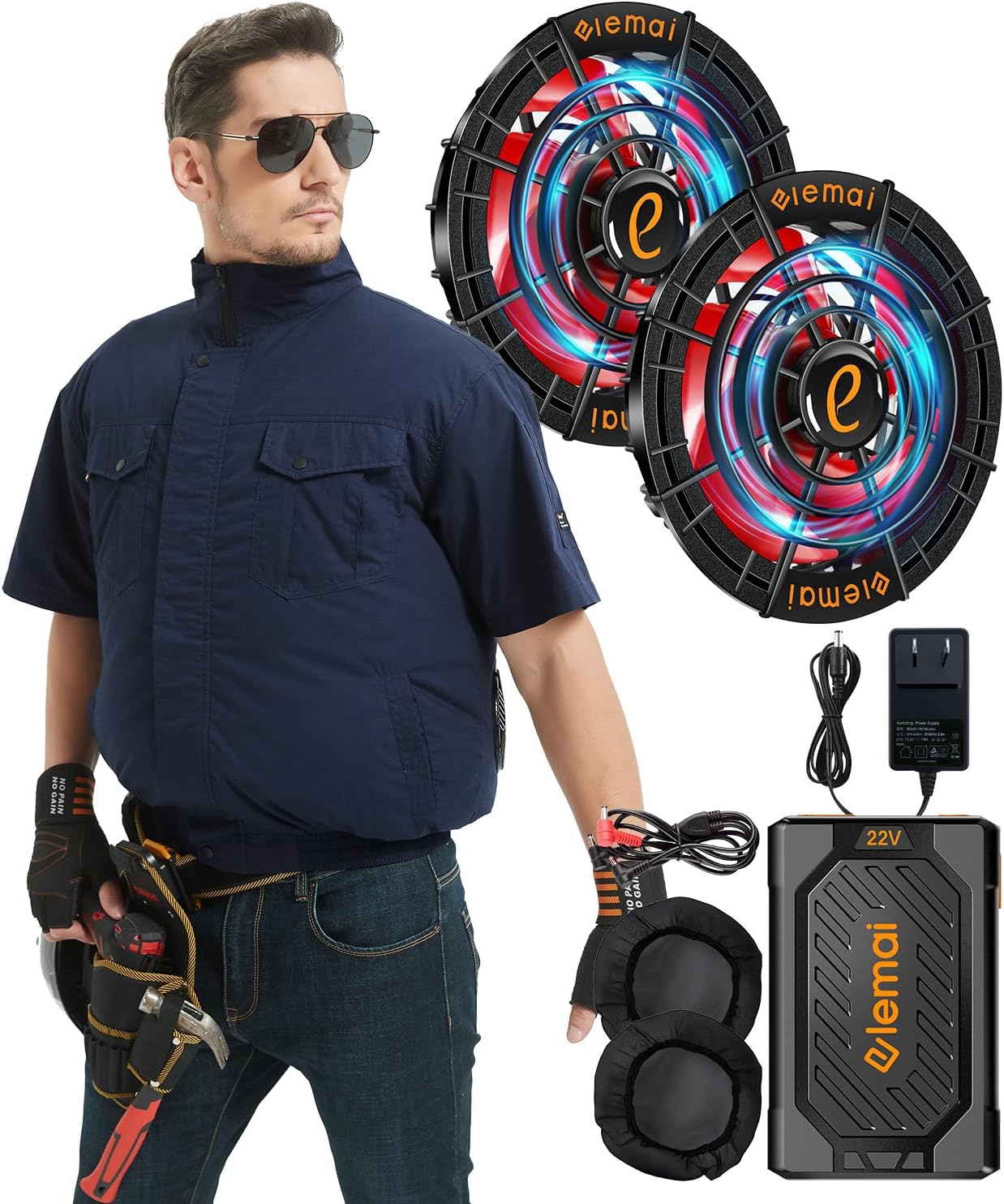 elemai] 2024年モデル フアン付き作業服 25000mAh 超高電圧出力22V
