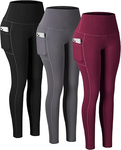 Miniatura 22 de CHRLEISURE - Calzas con bolsillos para mujeres, pantalones de yoga de cintura alta con control de abdomen para entrenamiento Paquete de 5