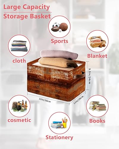 Miniatura 2 de Cesta de almacenamiento de color naranja quemado para organizar estantes, cajas de almacenamiento plegables con asa, arte geométrico abstracto