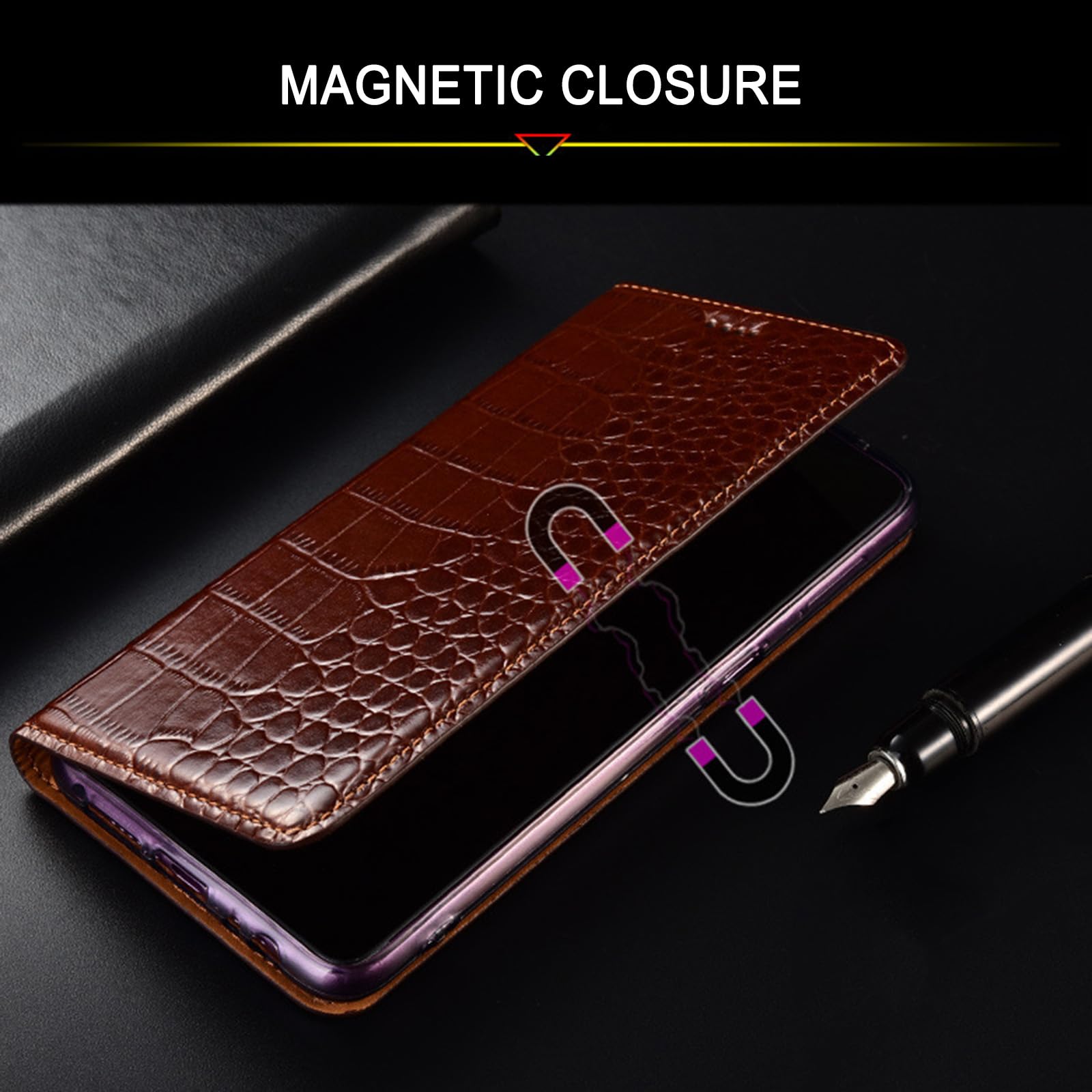 Etui z prawdziwej skóry do Samsung Galaxy S25 Ultra/S25 Plus/S25, struktura krokodyla, zapięcie magnetyczne, klapka, dla mężczyzn i kobiet, etui na telefon, czerwone, S25 Plus