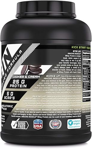 Vista 5 de Amazing Muscle - Proteína aislada y concentrada de suero de leche, 0.88 oz por suplemento de porción, sabor avellana, 2 libras (2.0 lbs) Sin OMG
