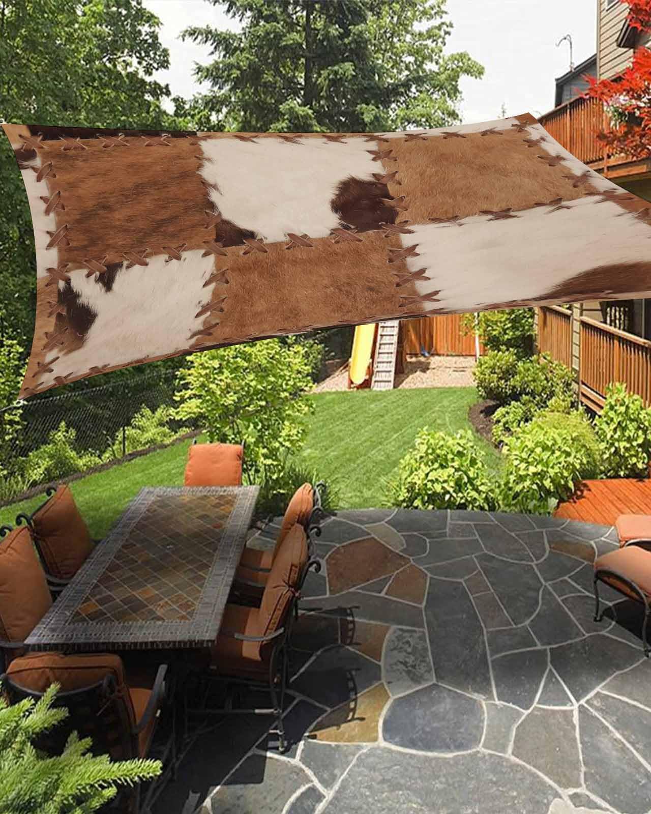Boanket Sun Shade Sail 14' x 18', Brown Beige Large Heavy Duty Outdoor Shades Sun Screen, Retro Modern Buffalo Plaid Abstract Art Shade Cloth for Patio Deck Terrace Garden Lawns Beach Backyard