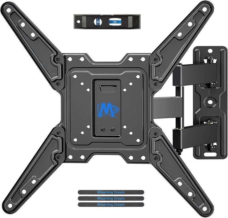Soporte de montaje en pared para TV para la mayoría de televisores de pantalla plana LED, LCD, OLED y plasma de 26 a 55 pulgadas con brazo articulado giratorio de movimiento completo hasta VESA 400x400 mm y 77 lbs, MD2393-MX
