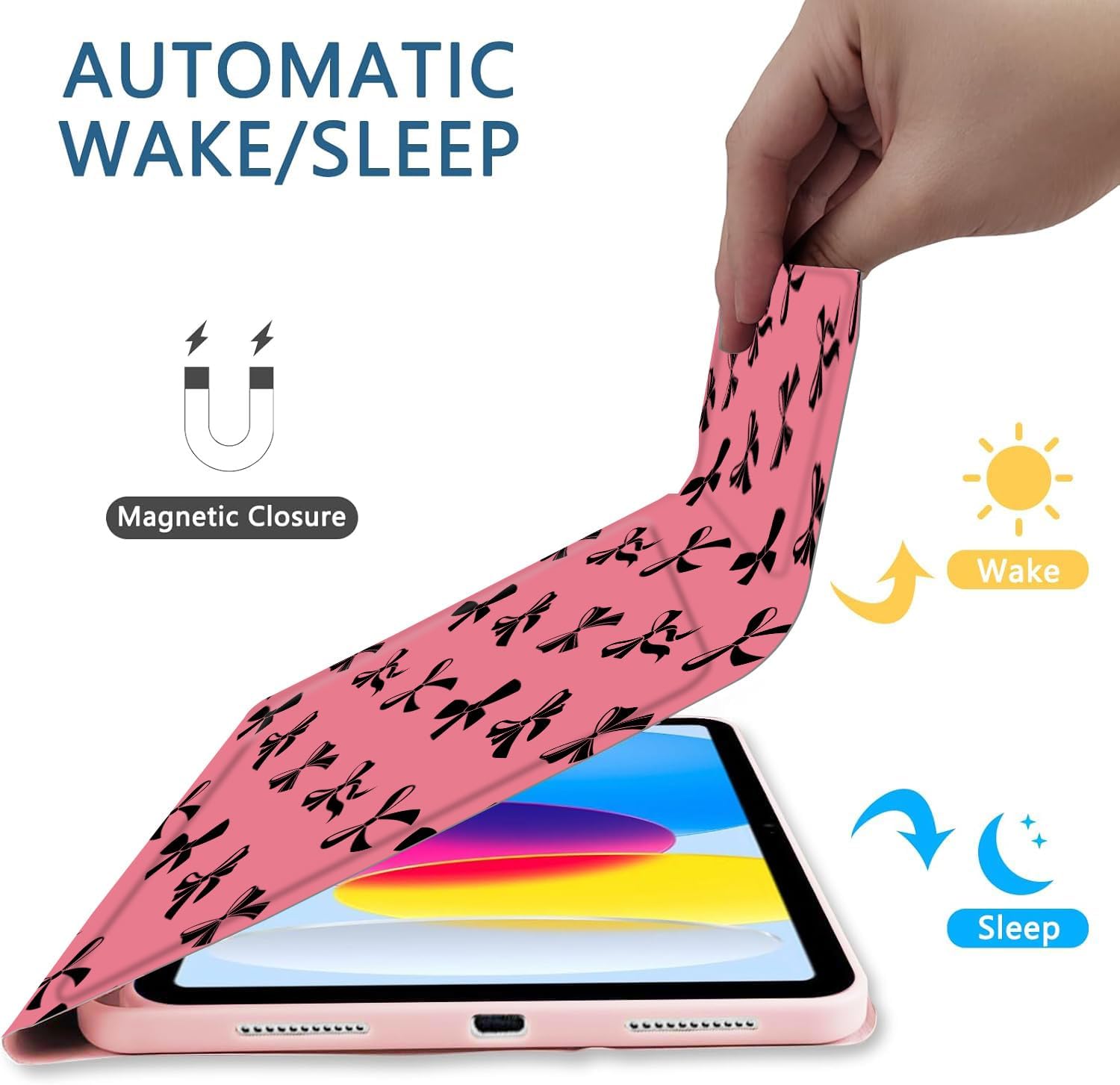 with Bluetooth Keyboard for iPad 10th Gen 10.9 inch (2022) case, (A16) 11th/ 10th Gen Case 11'' 2025 with 7-Color Backlights,Black Bow Cute Chic Adorable with Pencil Holder,Pink - Black Bow