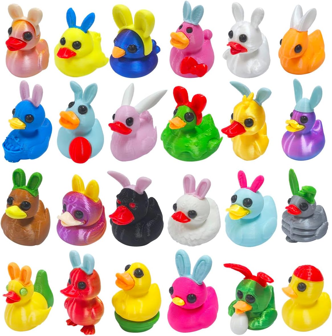 24 Pcs Prefilled Easter Eggs with 3D Print Easter Ducks Toys Inside for Kids Girls Boys Easter Basket Stuffers Party Favors Gifts Easter Egg Fillers Hunt