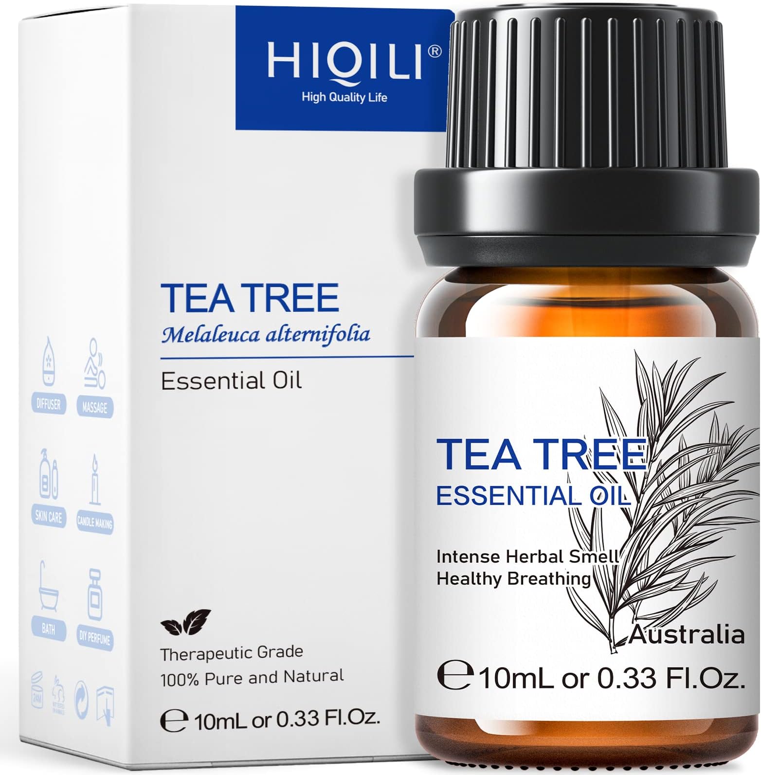 HIQILI Tea Tree Oil, 100% Pure for Toenail Fungus,Hair Growth,Add to Shampoo,Conditioner,Body Wash-10ml