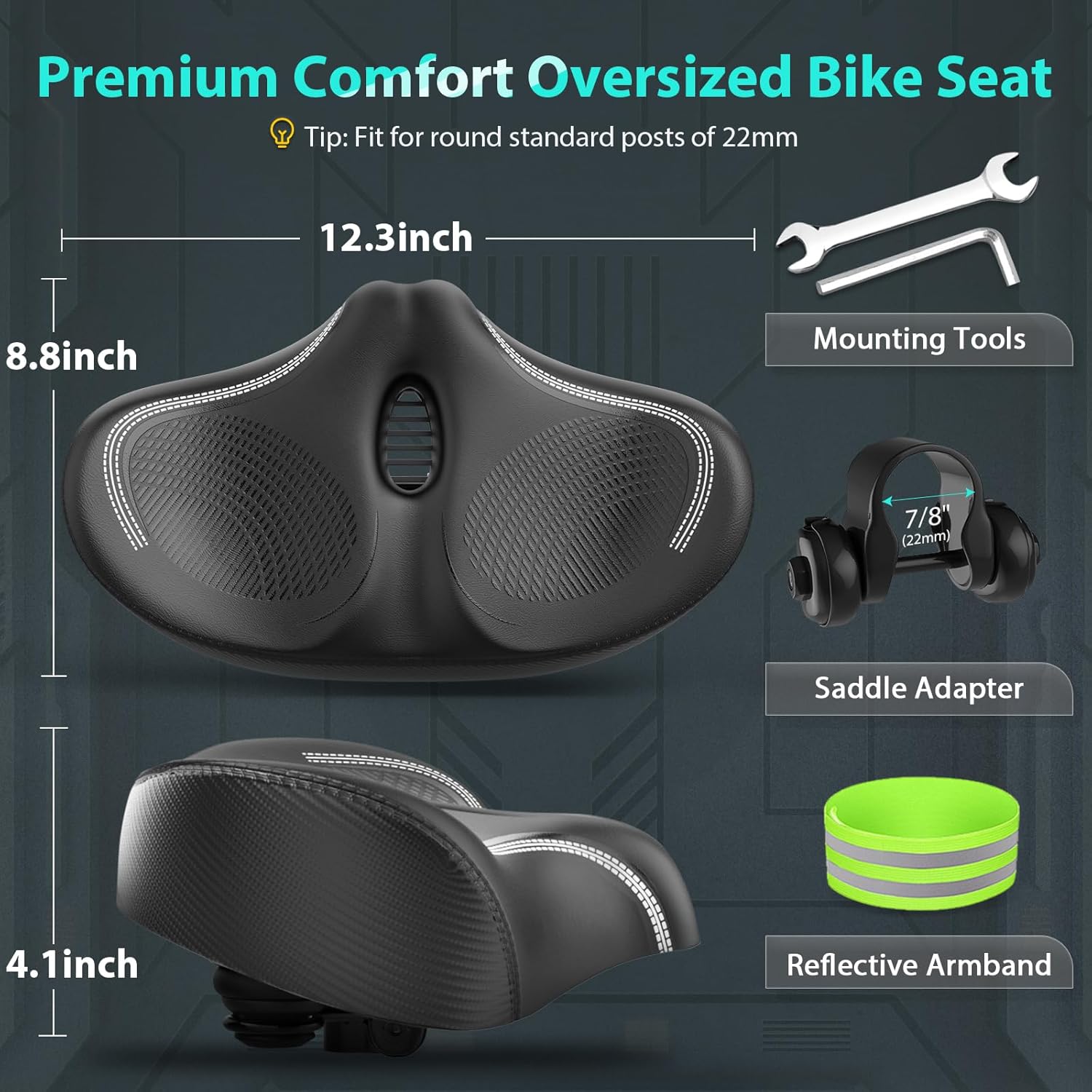 YODOTE Oversizd Bike Seat, Noseless Wide Bicycle Seats for Comfort Men & Wowen, Extra Large Exercise Bike Seats Cushion Fits Peloton Spin, Comfortable Saddle with Soft Memory Foam Padded