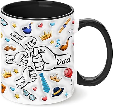 Easycosy Personalized Fathers Day Dad Gifts from Daughter, Custom Name Dad Coffee Mug Birthday Gift, Ceramic Fist Drinking Cup for Papa/Grandpa/Husband from Kids/Son/Wife, Made in USA 11oz / 15oz
