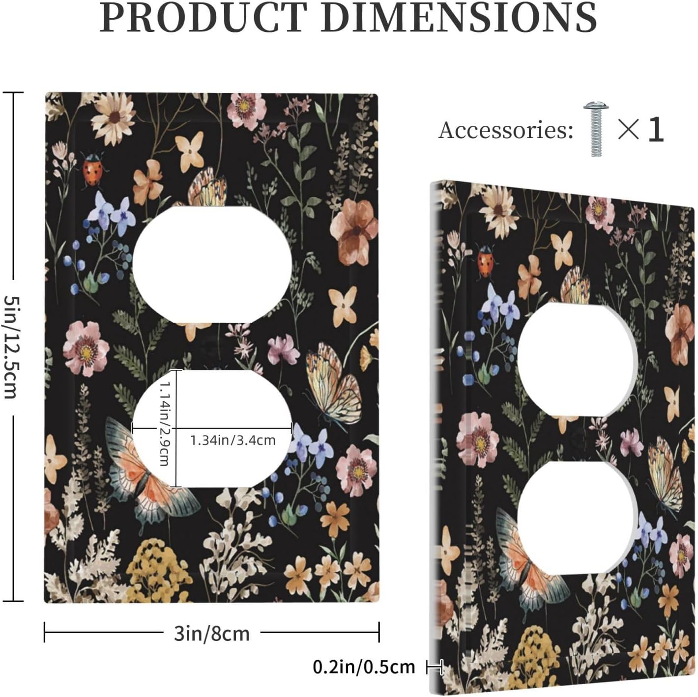 Boho Black Floral Duplex Receptacle Wallplate Art Vintage Botanical Decor 1 Gang Outlet Wall Plate Covers Retro Flower Electrical Light Switch Cover Elegant Mid-Night Garden Flower Gir Bathroom Home image 5