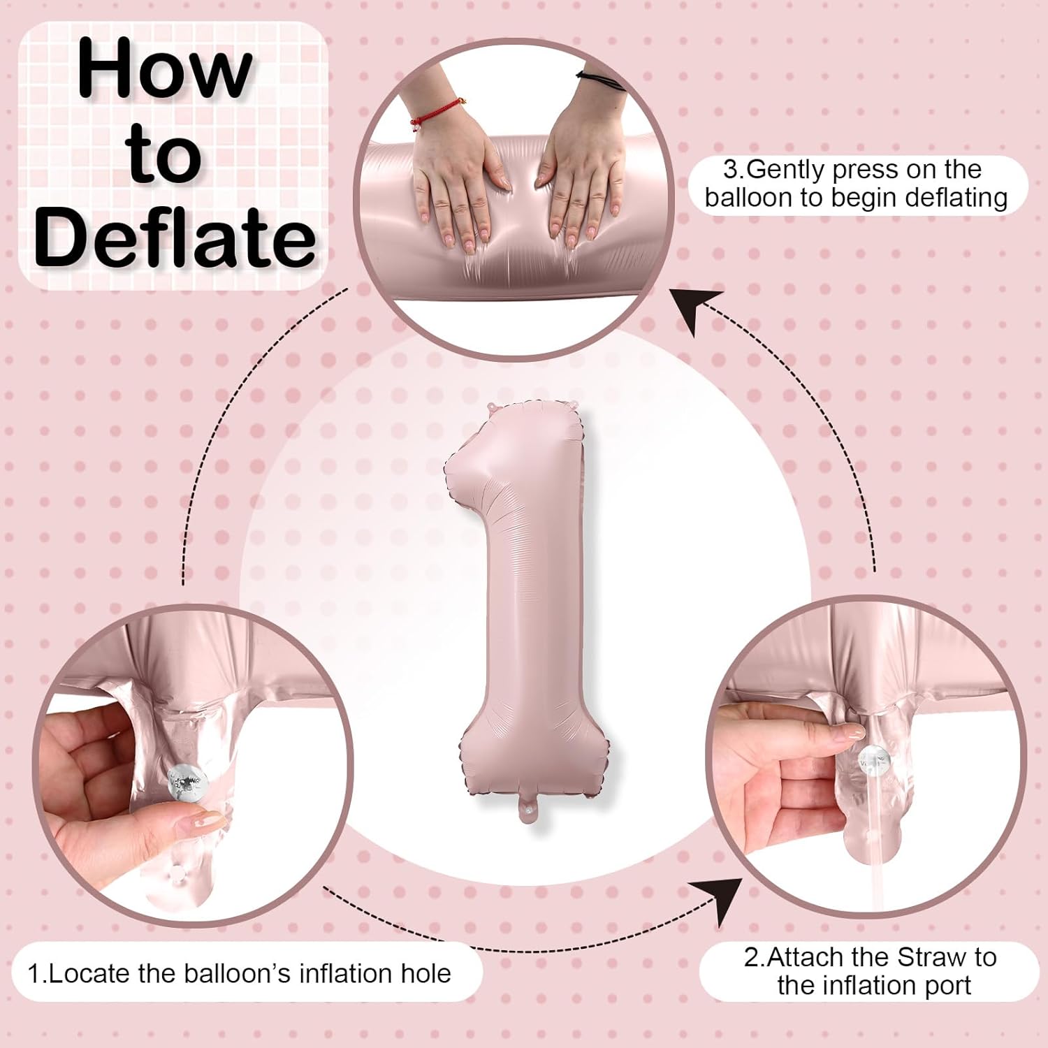 Big Number 1 Balloons, Dusty Light Pink Foil 1 Balloon Numbers 40 Inch, Giant 1st Birthday Party Decor, Baby Blush Pink Mylar Helium One Balloon for Girls Baby Shower Anniversary Decorations - Image 9