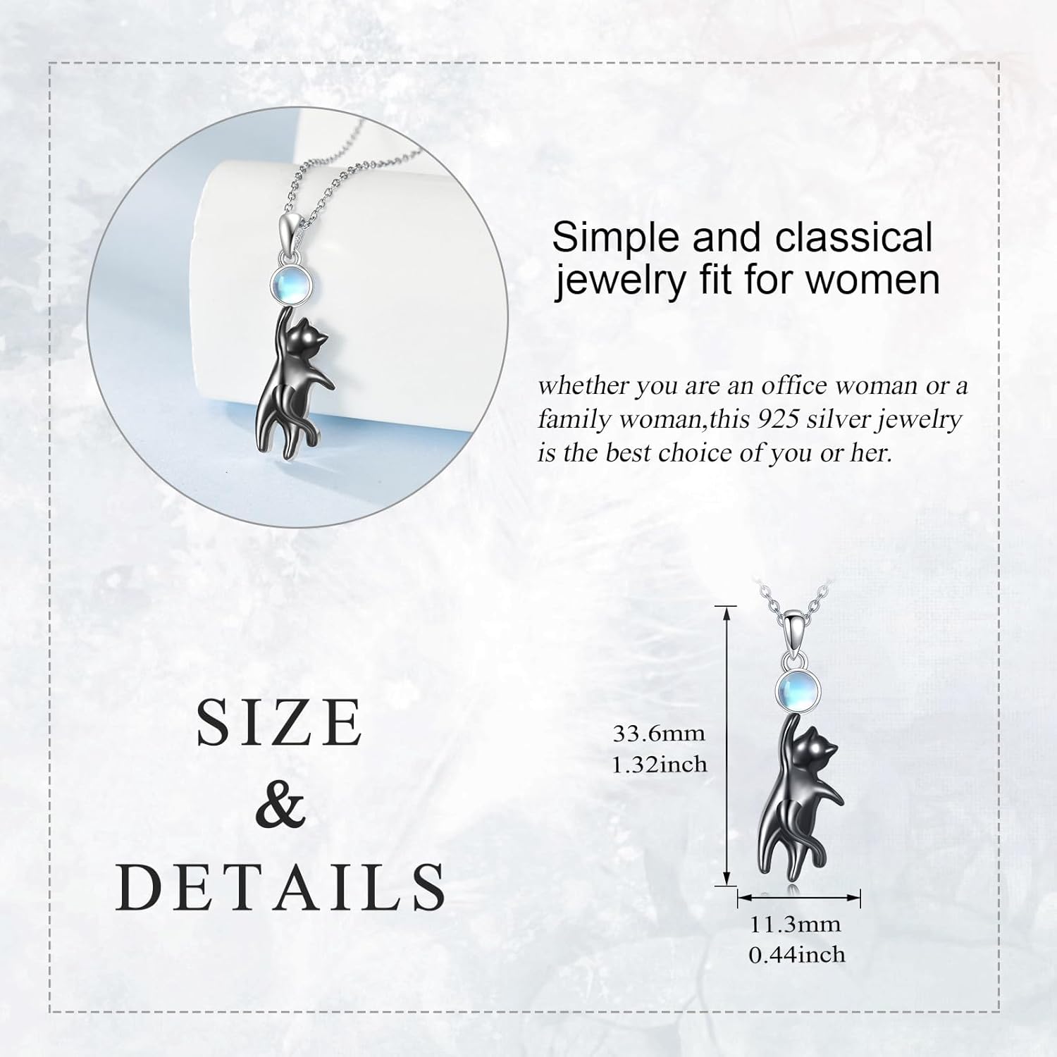 POPLYKE Black Cat Necklace Sterling Silver Moonstone Cat Pendant Gothic Jewelry for Women Cats Lovers Gifts - Image 4